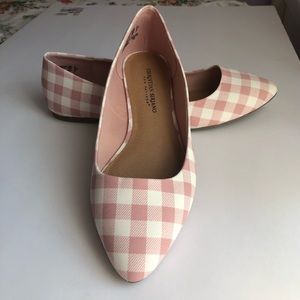 Pointed Toe Pink Gingham Flats Size 9